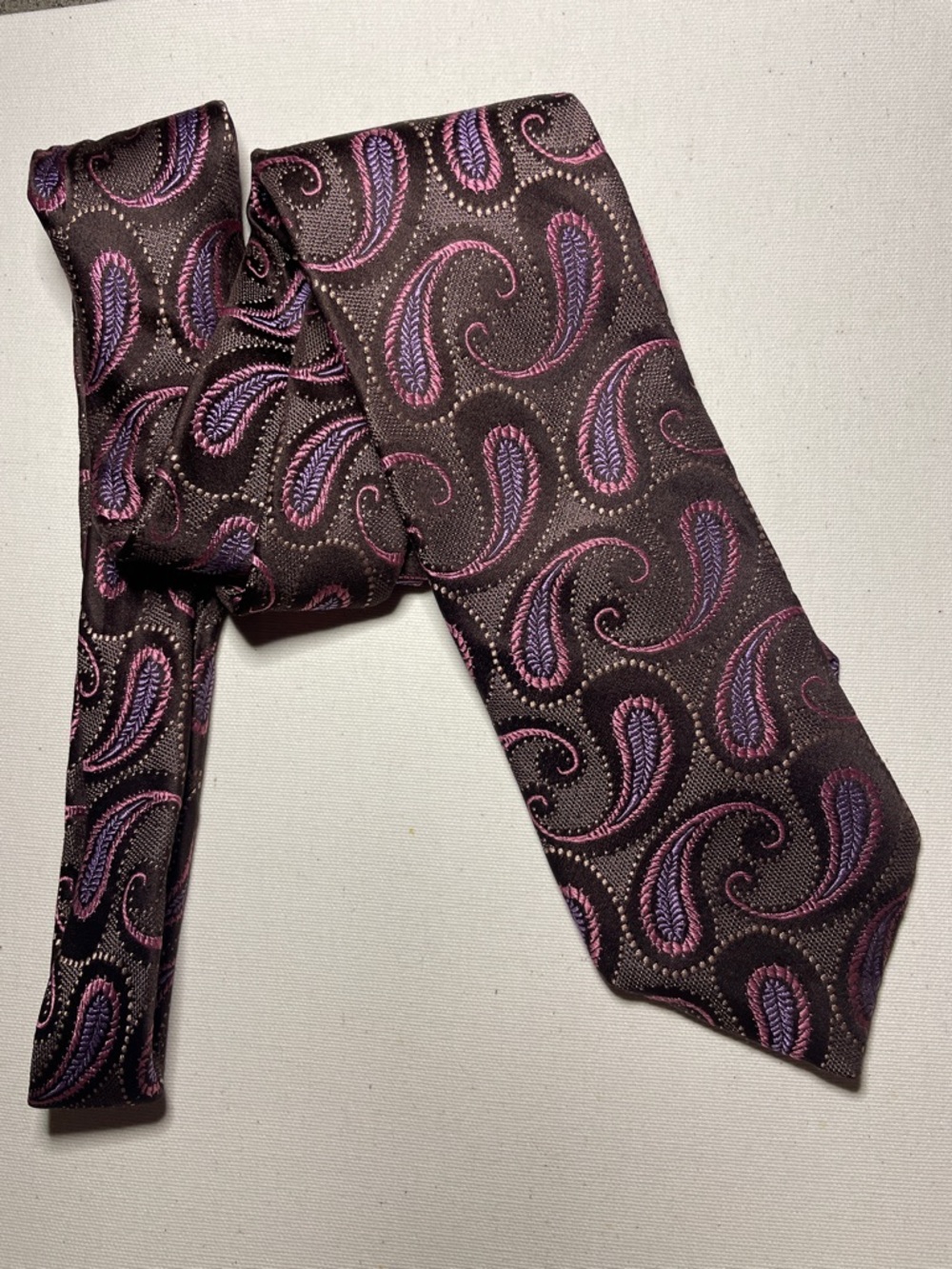 TED BAKER Silk Brown w Purple & Pink Paisley Luxury Office Dress Formal Tie